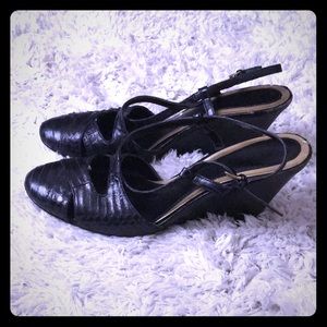 Ralph Lauren - black snake skin wedge